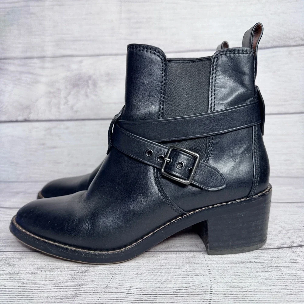 Coach Womens‎ Black Leather Moto Harness Chelsea Boots FG1002 Size 6.5B